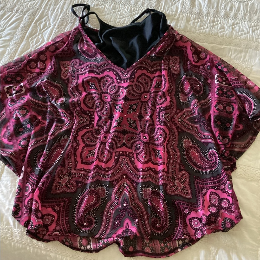 Pink and Black Paisley Poncho Top.